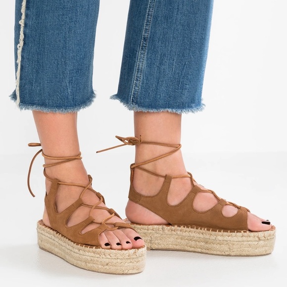 ALOHAS Suede Lace-Up Espadrille Platform Gladiator Sandals – Tan, Size 39 (US 8) - Picture 1 of 9